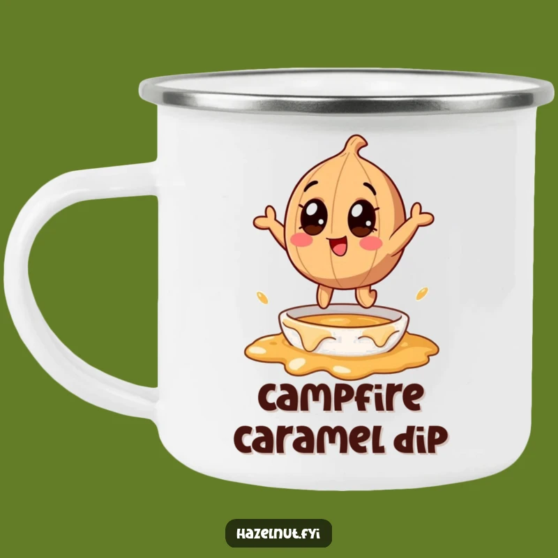 Funny Hazelnut Caramel Leap Camping Mug: Sweet Sips for Outdoor Laughs!