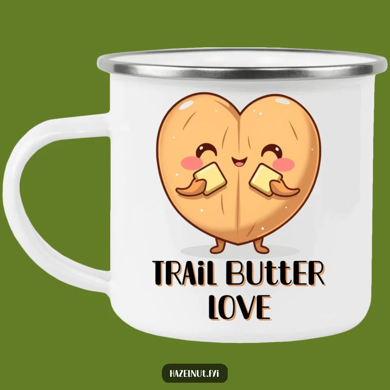 Funny Hazelnut Butter Heart Camping Mug: Outdoor Character Cup for Trailside Smiles
