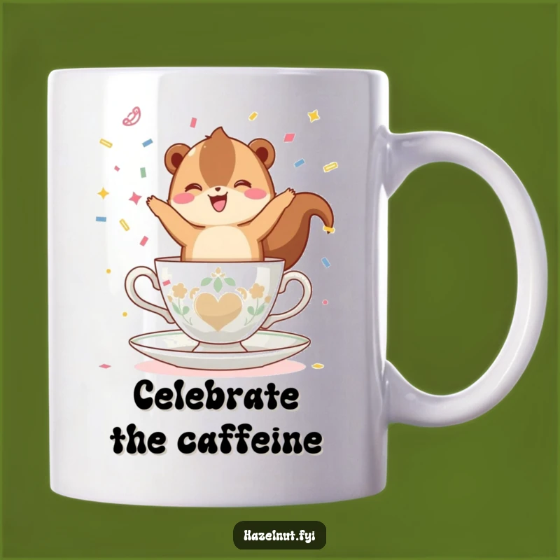 Funny Hazelnut Teacup Mug: Joyful Nut with Confetti, Perfect Celebration Gift