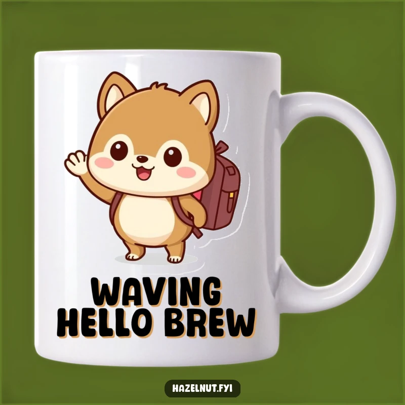 Funny Enthusiastic Hazelnut Mug: Start Your Day with a Cheerful Wave