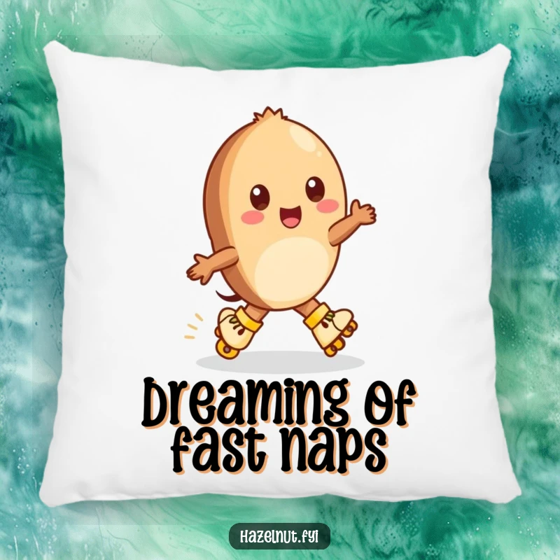 Funny Hazelnut Pillow: A cheerful hazelnut on tiny roller skates zips around, providing humorous comfort and decor.