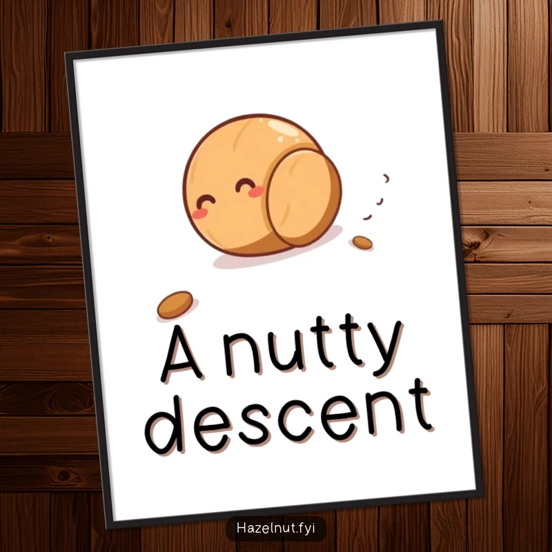 Funny hazelnut giggling as it rolls downhill, high-resolution digital art print for instant decor with nutty humor and joy.