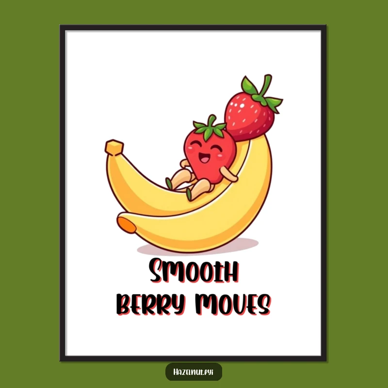 Funny Strawberry Banana Slide Digital Print - Instant Hilarious Fruit Art for Walls