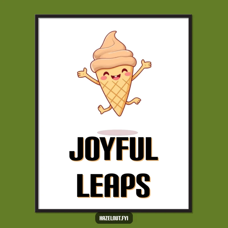 Funny Hazelnut Ice Cream Cone Leap Digital Art: Instant Hilarious Sweetness for Your Walls