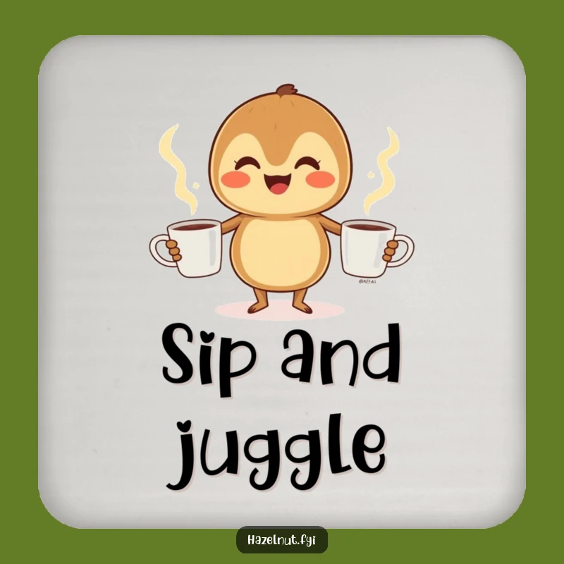 Funny Hazelnut Coffee Juggler Coaster Set: Protect Surfaces with Humor