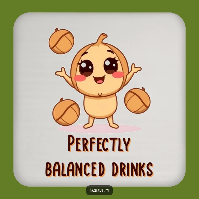 Funny Juggling Hazelnut Coaster Set - Playful Nutty Character Drink Gift