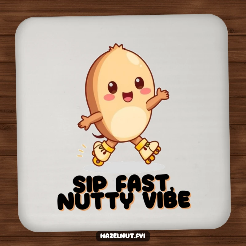 Funny Hazelnut Coaster Set: A cheerful hazelnut on tiny roller skates zips around, offering speedy and funny table protection.