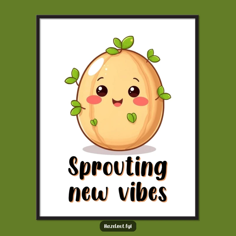 Funny Joyful Hazelnut Sprouting Leaves Poster - Whimsical Wall Art Gift
