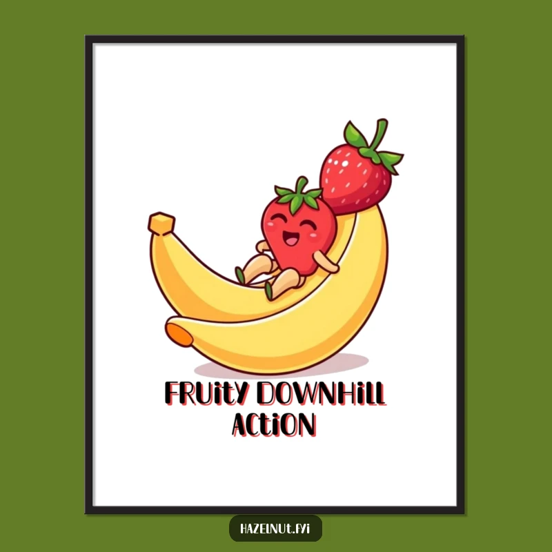 Funny Strawberry Banana Slide Poster - Whimsical Wall Art Gift for Fruit Enthusiasts