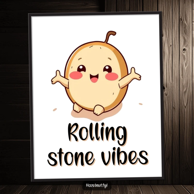 Funny hazelnut poster with arms outstretched, rolling downhill joyfully, capturing hilarious moments of freedom.