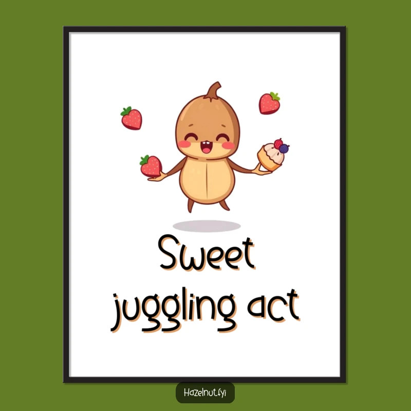 Funny Hazelnut Pastry Poster: Juggling Nut Art, Perfect Kitchen Decor Gift