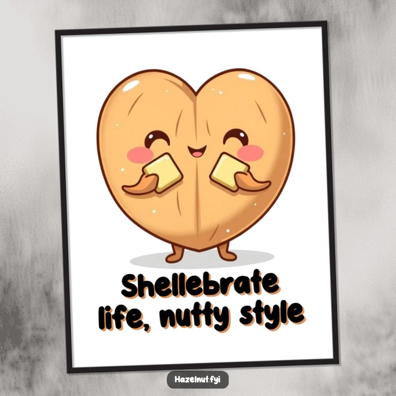 Funny Free Printable Wall Art: A playful hazelnut character makes a heart shape with tiny butter pats, adding whimsical decor.