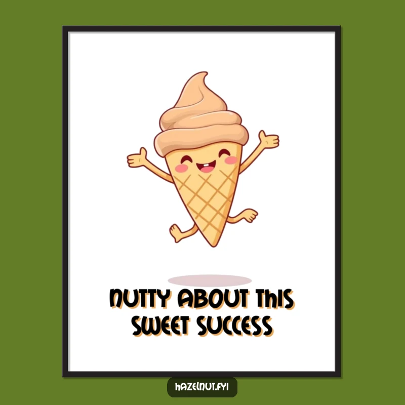 Free Printable Wall Art: Joyful Hazelnut Ice Cream Cone Leap Cute Funny Downloadable Decor