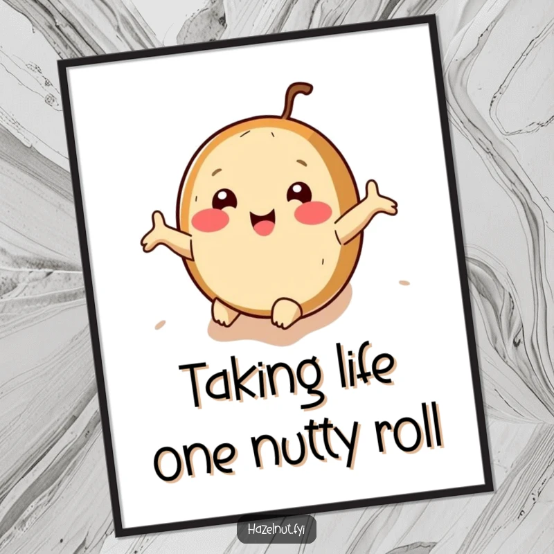 Funny Free Printable Wall Art: Adorable Hazelnut Happily Rolling Downhill with Tiny Arms Outstretched