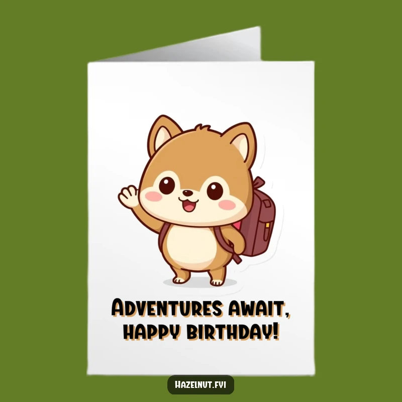 Free Printable Birthday Card: Waving Hazelnut Adventurer Funny Downloadable Gift