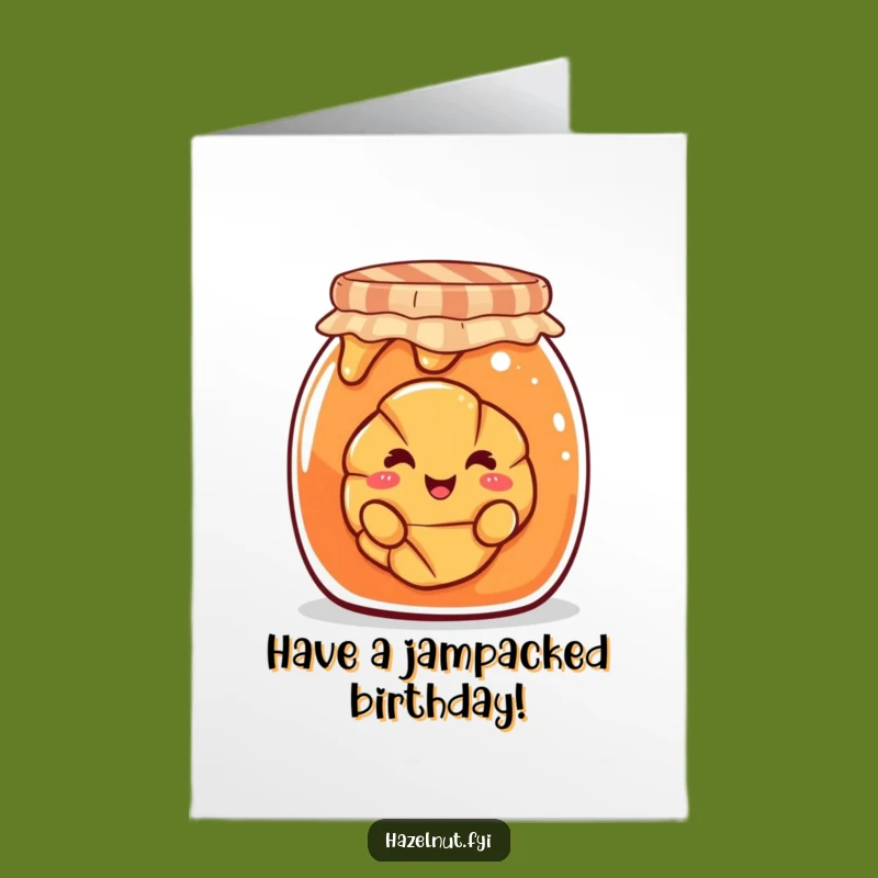 Free Printable Birthday Card: Croissant Jam Jar Peek Funny Downloadable Gift