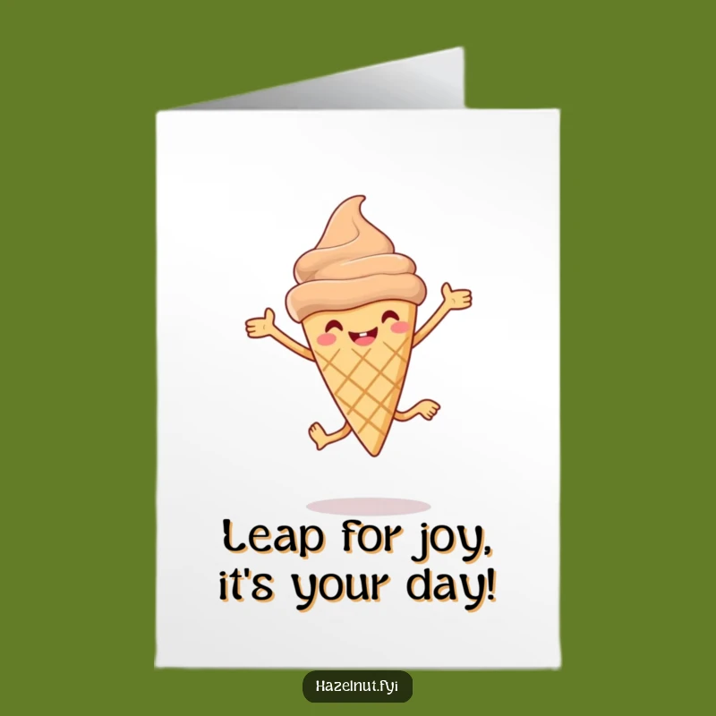 Free Printable Birthday Card: Joyful Hazelnut Ice Cream Leap Funny Downloadable Gift