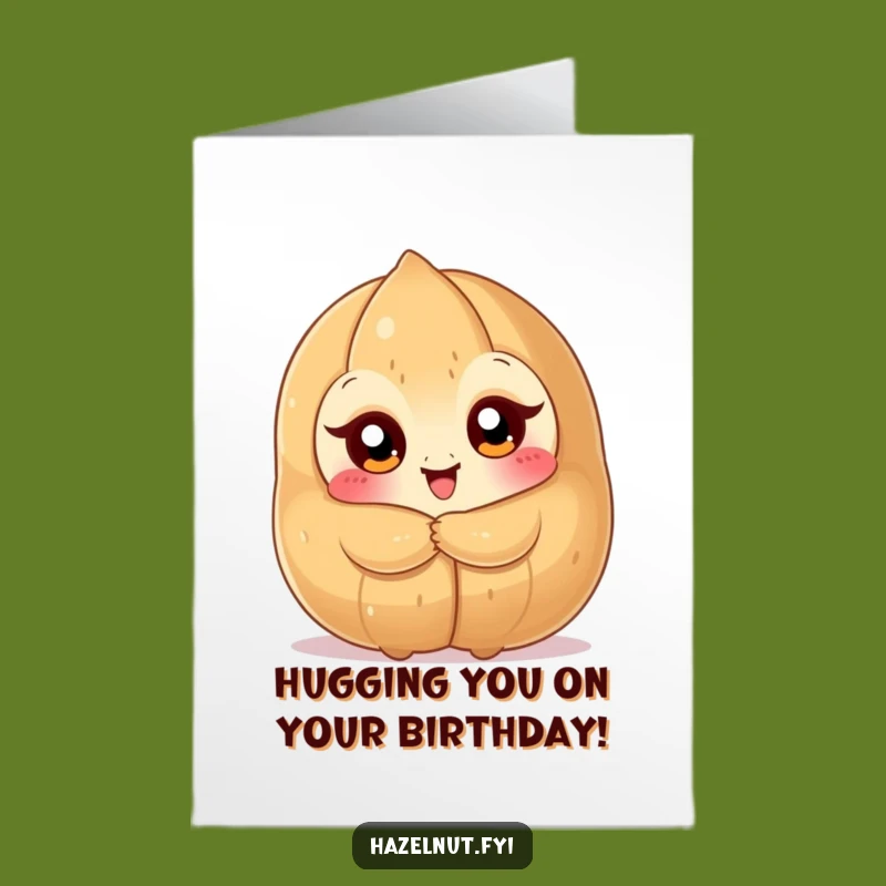 Free Printable Birthday Card: Nutty Character Hugging Giant Hazelnut Fun