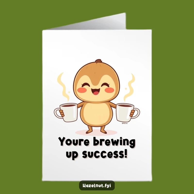 Free Printable Congrats Card: Hazelnut Coffee Juggler, Humorous Downloadable Celebration Gift