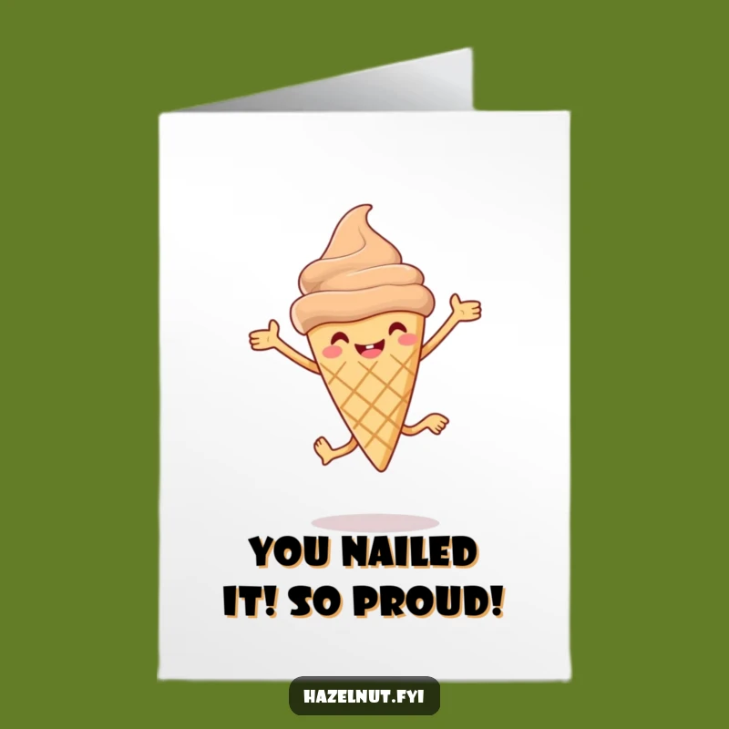 Free Printable Congrats Card: Hazelnut Ice Cream Cone Leap for Joyful Success Downloadable