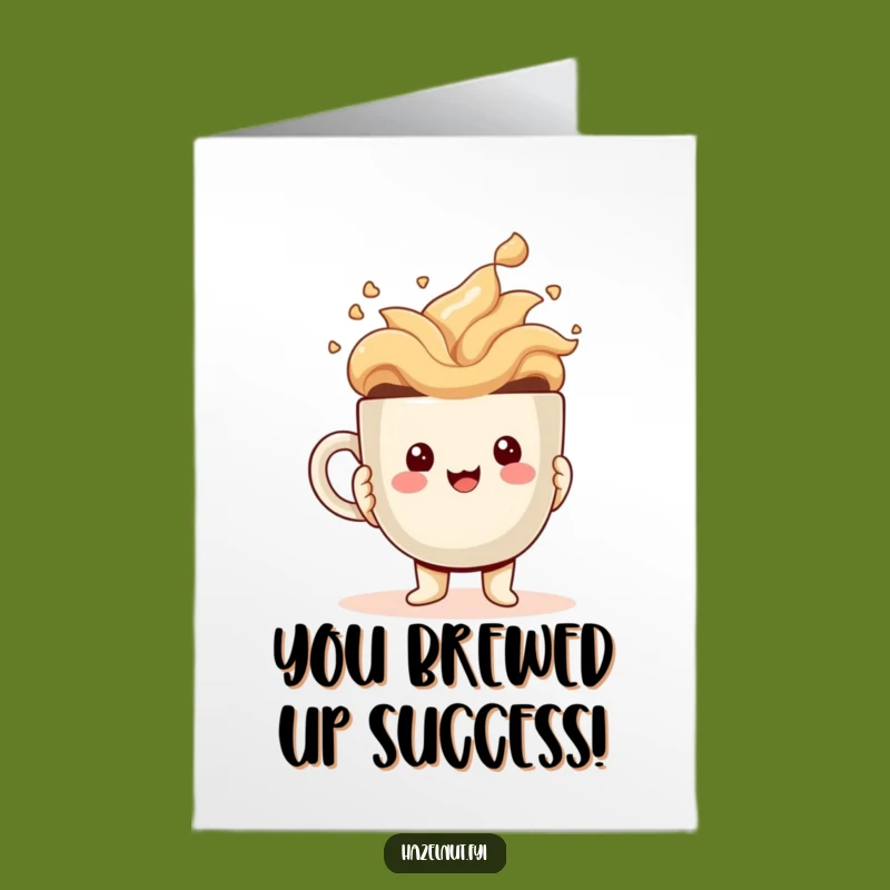 Free Printable Congrats Card: Kawaii Hazelnut Celebrates with Coffee, Funny Downloadable