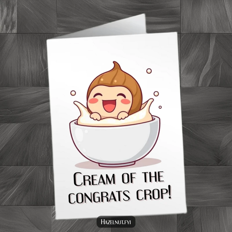 Funny Free Printable Congratulations Card: Hazelnut gleefully splashing in cream, celebrating success with pure, unadulterated joy.