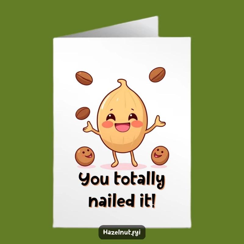 Free Printable Congrats Card: Juggling Hazelnut & Coffee Beans - Fun Downloadable Gift
