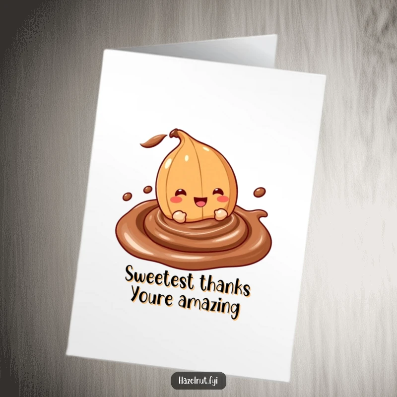 Funny Free Printable Thank You Card: A happy hazelnut character dives headfirst into creamy chocolate.