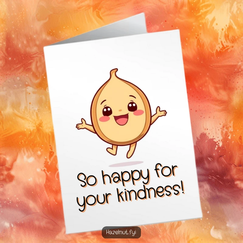 Funny Free Printable Thank You Card: A cheerful hazelnut leaps joyfully with a wide, happy grin.