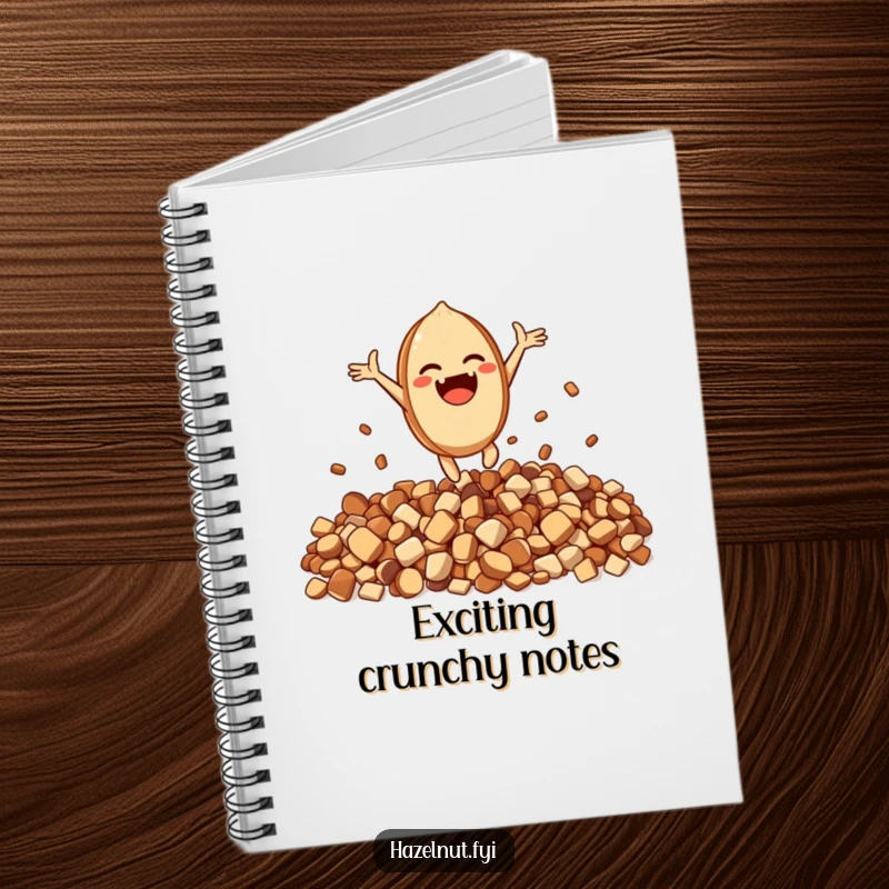 Funny Excited Hazelnut Notebook: An excited character leaps joyfully from a pile of crunchy bits, perfect for jotting ideas.