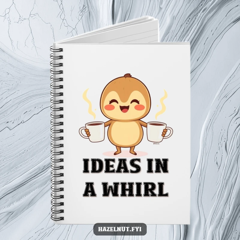 Funny Hazelnut Notebook: A cheerful hazelnut juggles three steaming coffee cups, inspiring creative writing and humorous notes.