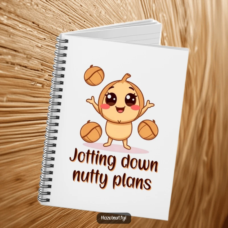 Funny Juggling Hazelnut Notebook: A smiling character with big eyes playfully juggling nuts, perfect for jotting down funny ideas.