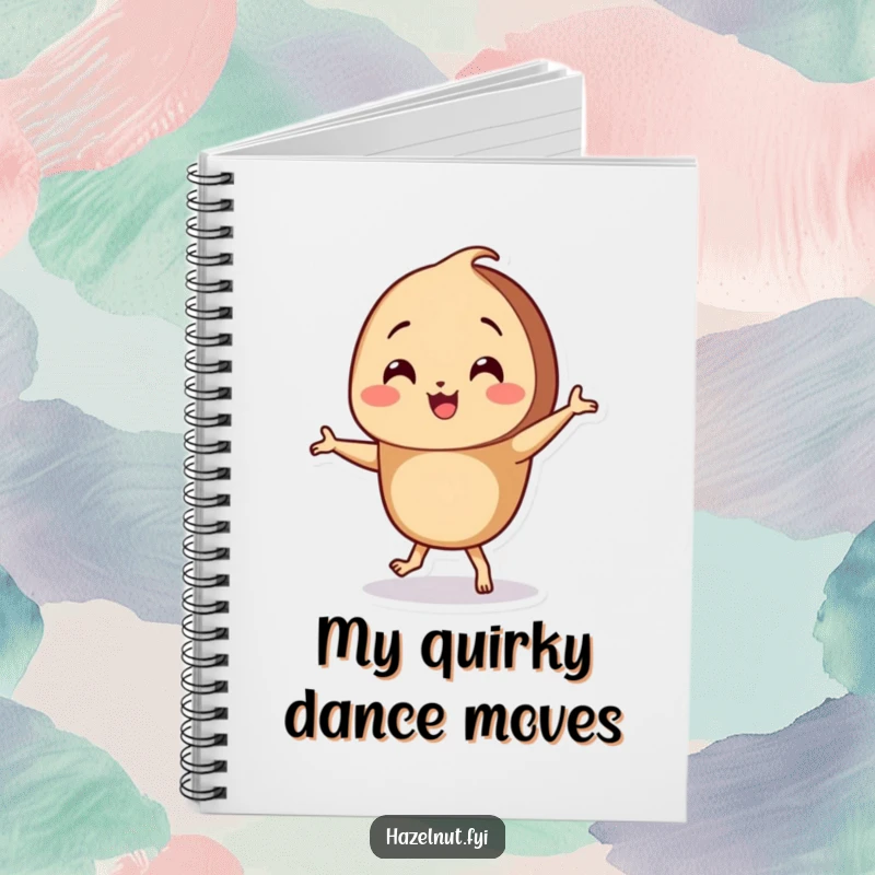 Funny Hazelnut Notebook with a smiling character doing a silly dance with its tiny feet, perfect for capturing inspired thoughts.