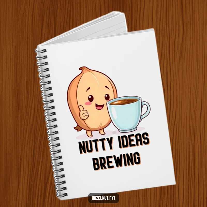 Funny Notebook: A happy hazelnut gives a thumbs up next to a steaming cup, perfect for jotting down ideas.