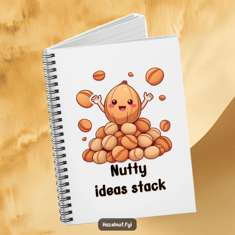 Funny Hazelnut Notebook: a happy hazelnut with small arms waving from a pile of roasted nuts, perfect for journaling, a funny gift.