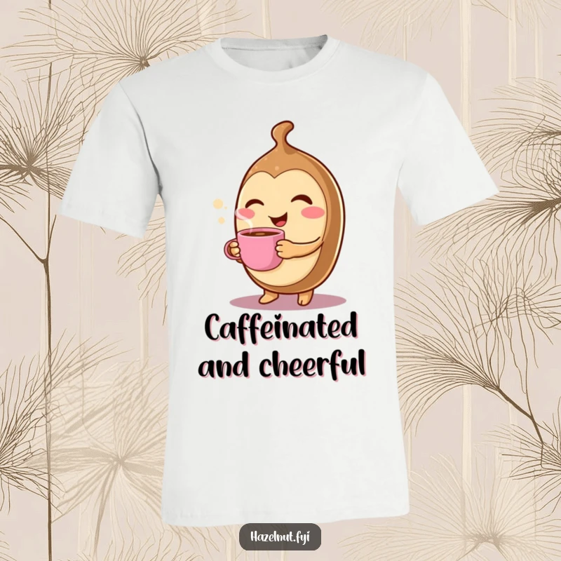 Funny Winking Hazelnut T-Shirt: A cheerful character winks while holding a tiny, steaming coffee cup, perfect for casual wear.